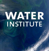 The words "Water Institute" superimposed in white letters over a background image of blue water.