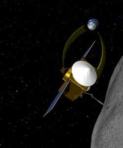 a robot collecting sample from an asteroid