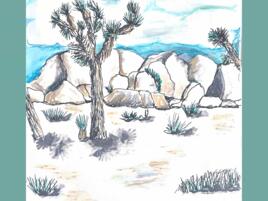 waters color and marker illustration of nature scene at Joshua Tree