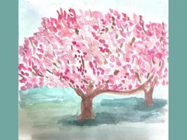 water color illustration of cherry blossom trees
