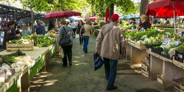 People shopping at a farmers market
