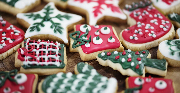 A plate of decorated Christmas cookies