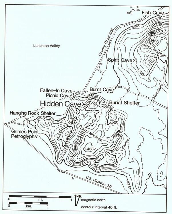 Map of Hidden Cave, Nevada, used by Archaic peoples for storage and burials