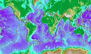 Map of world, with different colors indicating ocean temperatures