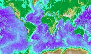 Map of world, with different colors indicating ocean temperatures