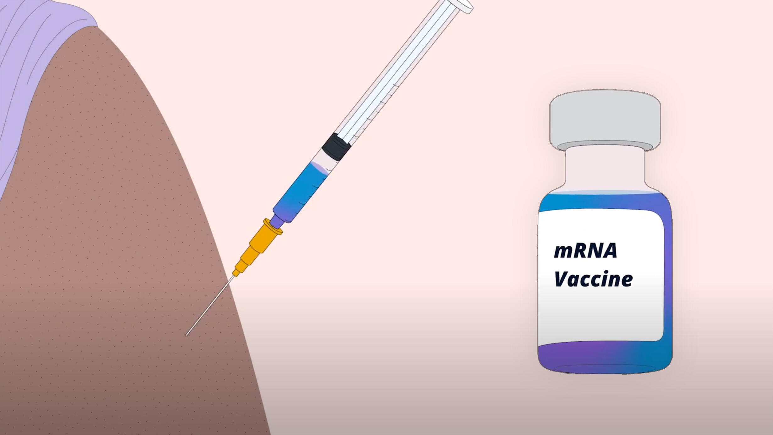 Exposed that is about to get a shot of vaccine.  Vaccine bottle labeled mRNA vaccine
