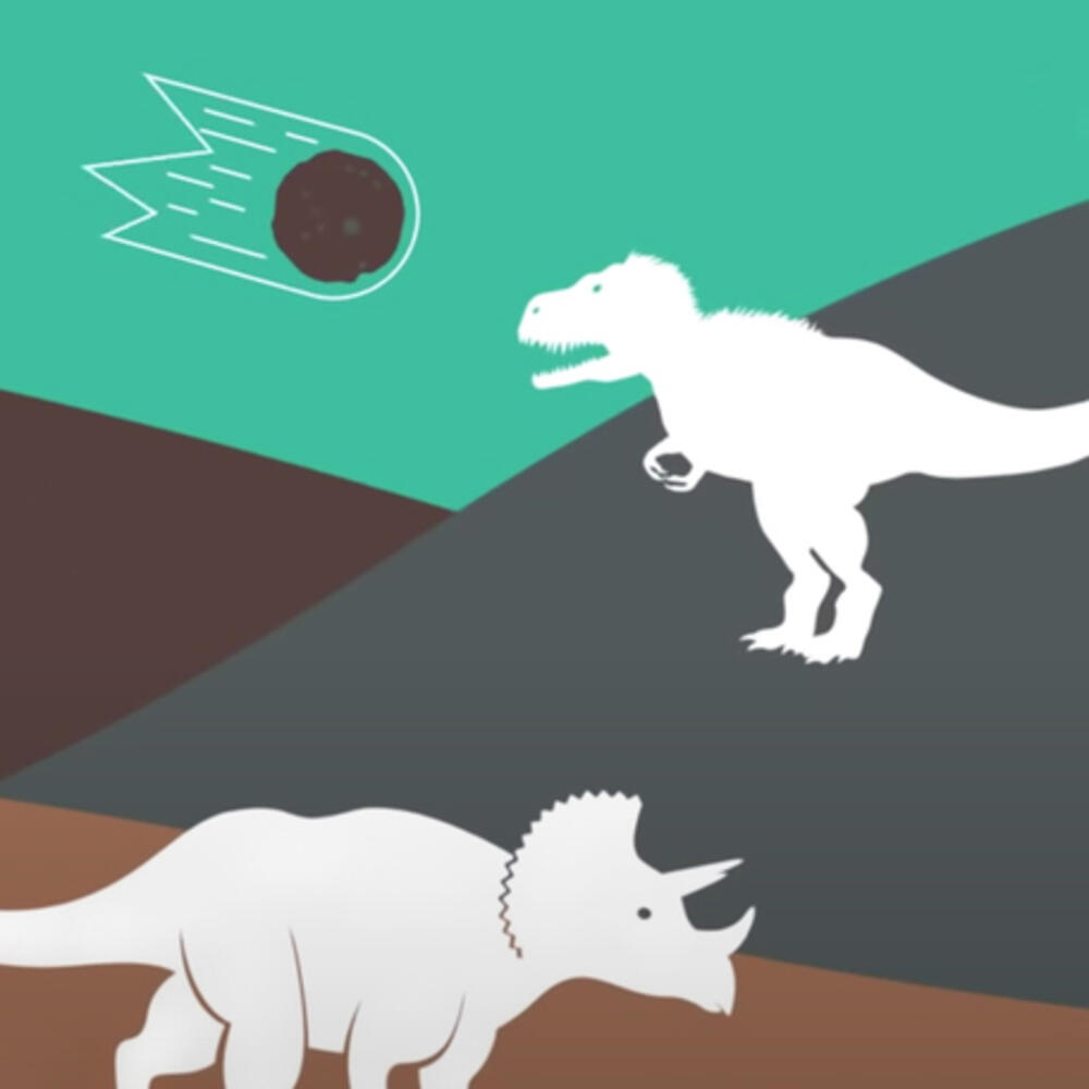 Rendering of a late-Cretaceous asteroid impact that may have led to the extinction of non-avian dinosaurs.