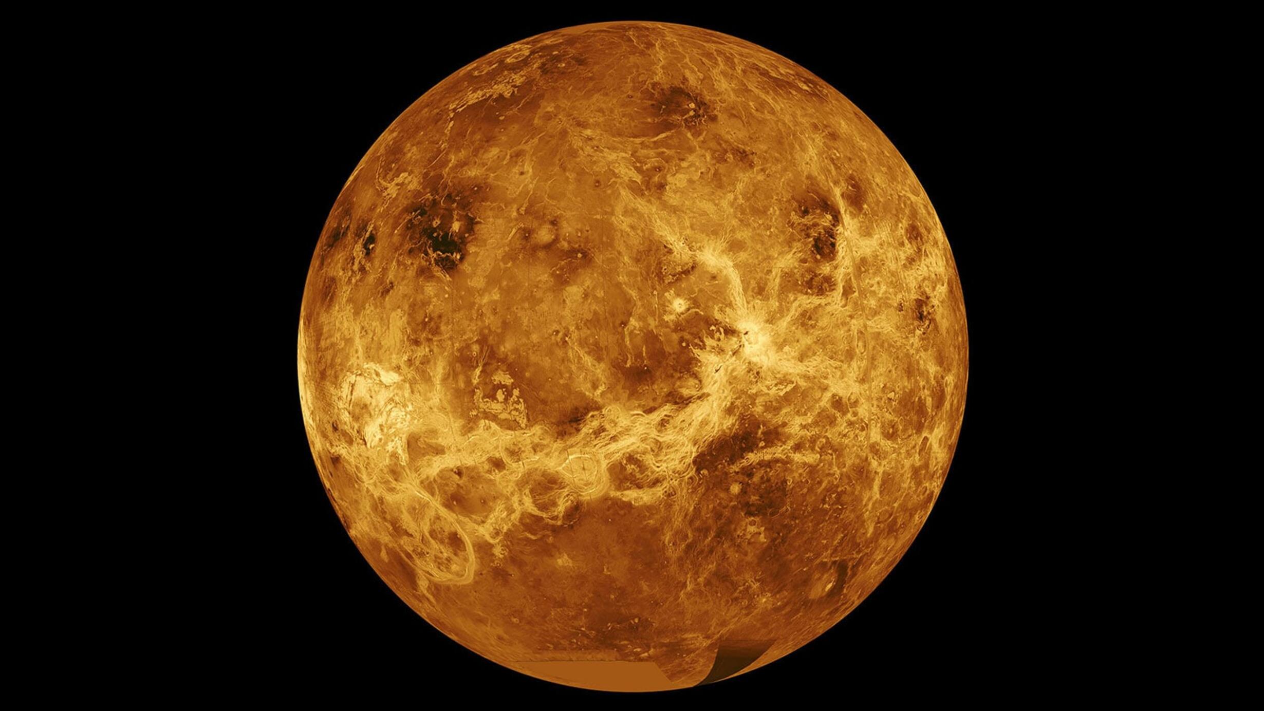 A depiction of the planet Venus, in rich geographic detail, made up of images compiled from past NASA missions to map the planet's surface.