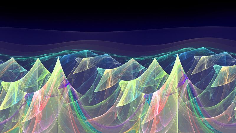 An abstract depiction of waves: sharp peaks rendered in bright colors, against a dark background.