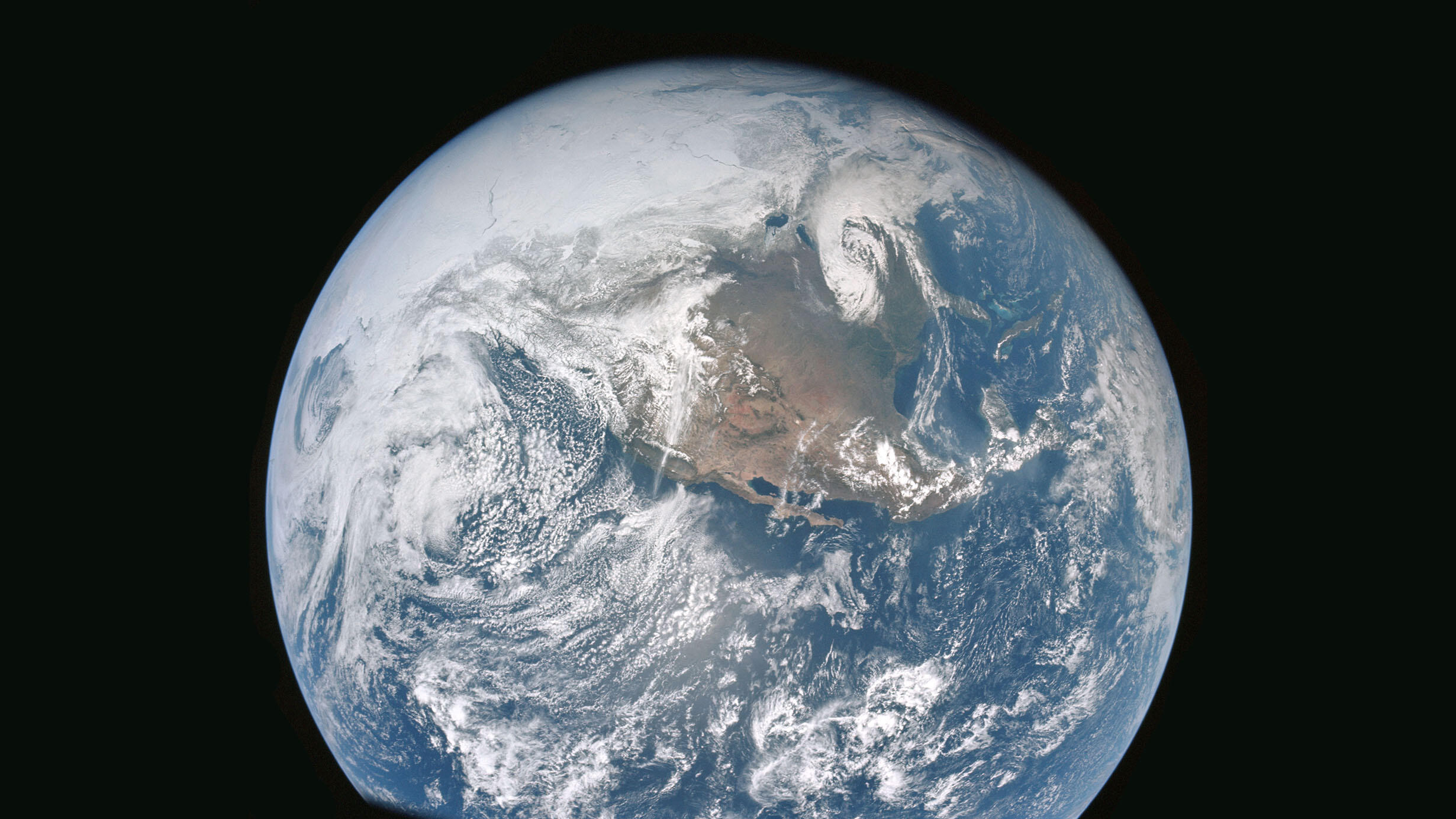 Apollo 16 view of the earth in space.