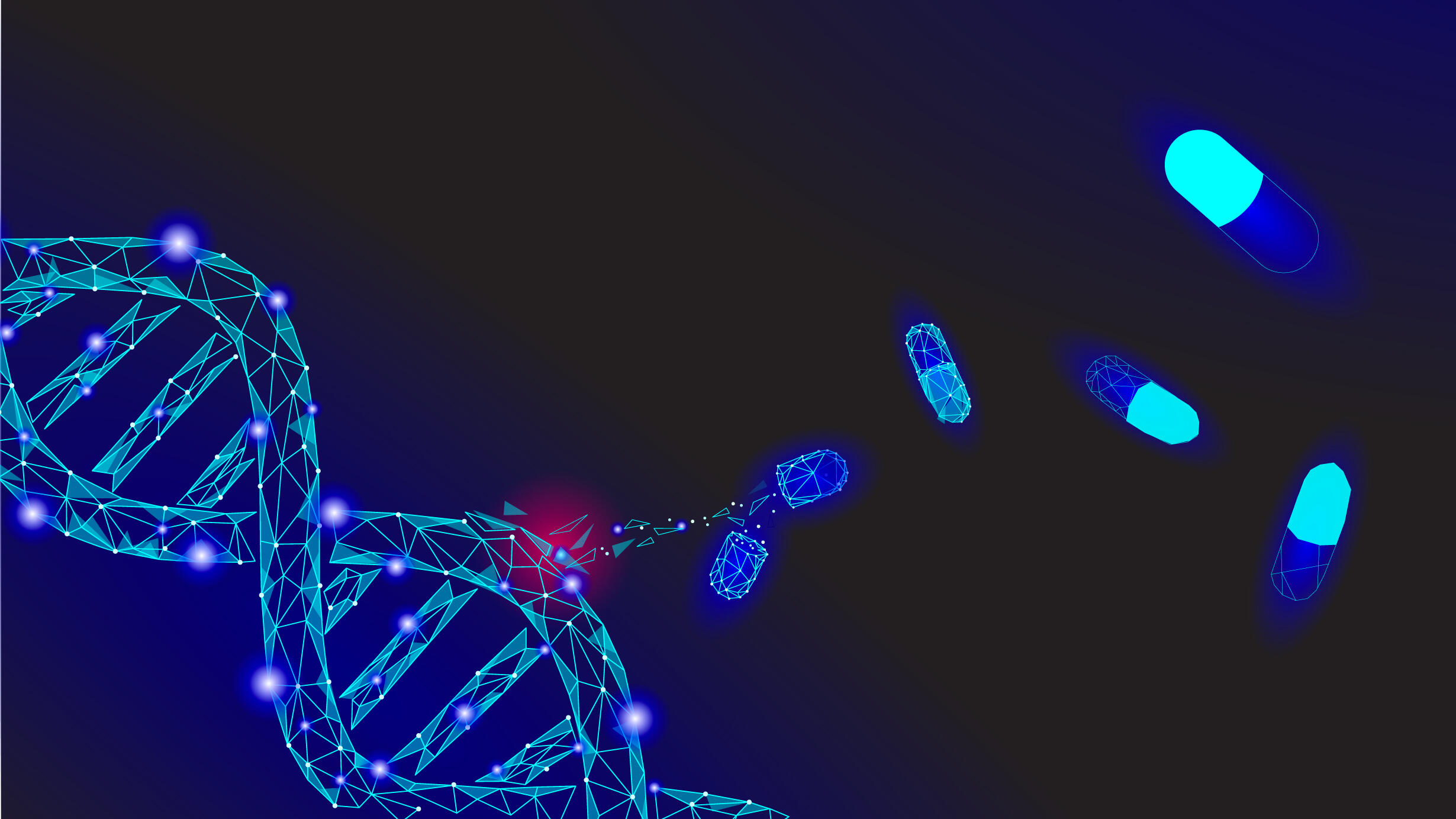 Rendering of DNA strand and pill capsules.