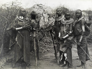 Maasai people outside their kraal