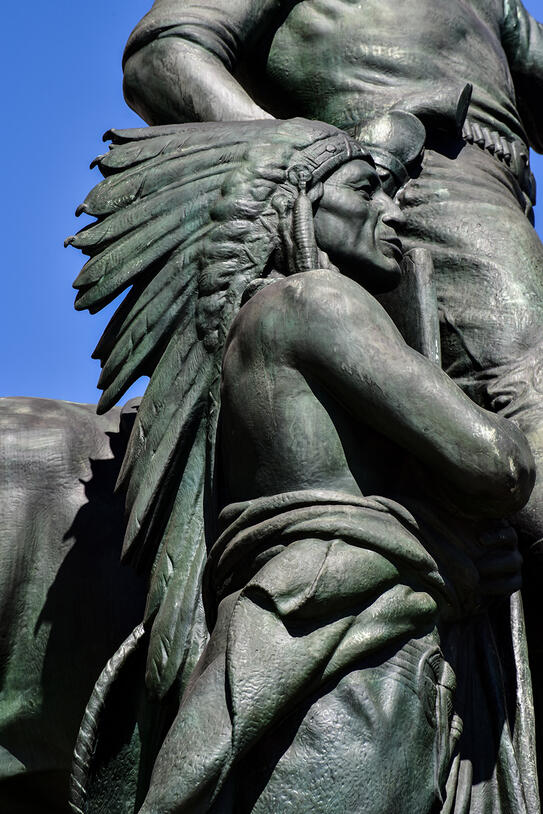 Detail of the Native American Figure in the Roosevelt Statue.
