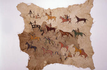 Buffalo hide with painted imagery.
