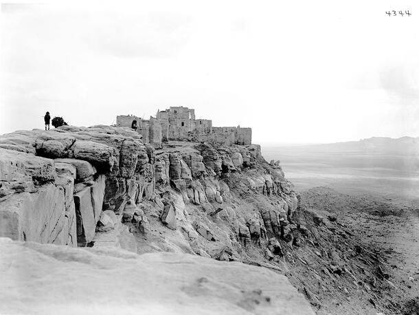 Native American dwellings atop cliffs in Arizona.