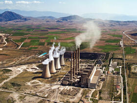 Nuclear power stacks aerial view