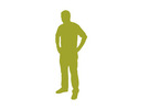 A silhouette of an adult human being standing with hands on hips against a white background.