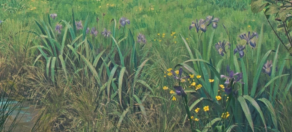 Section of a diorama showing blue flag.