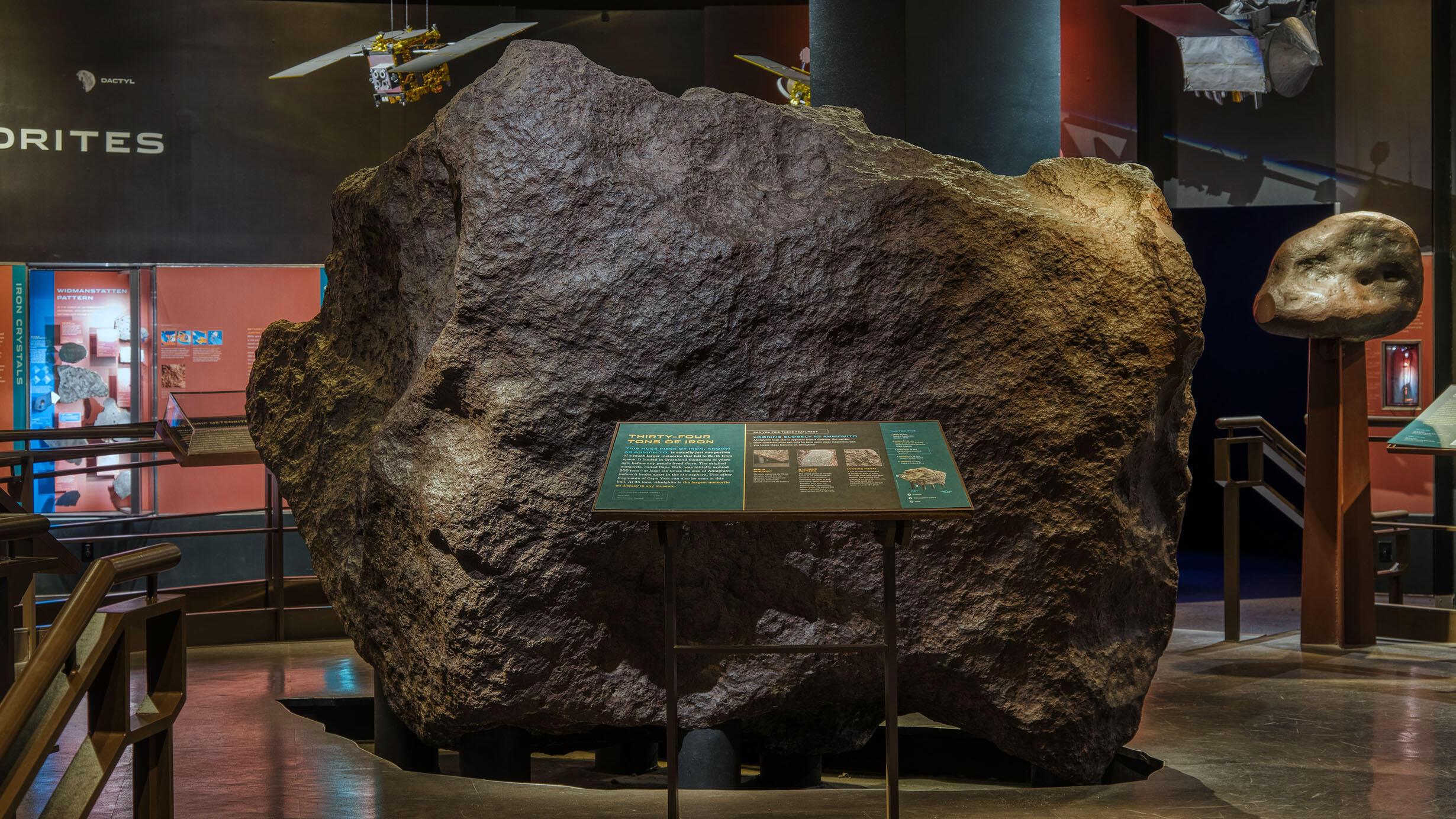 This huge piece of 34-ton iron, known as Ahnighito, is on display in the Museum's Hall of Meteorites.