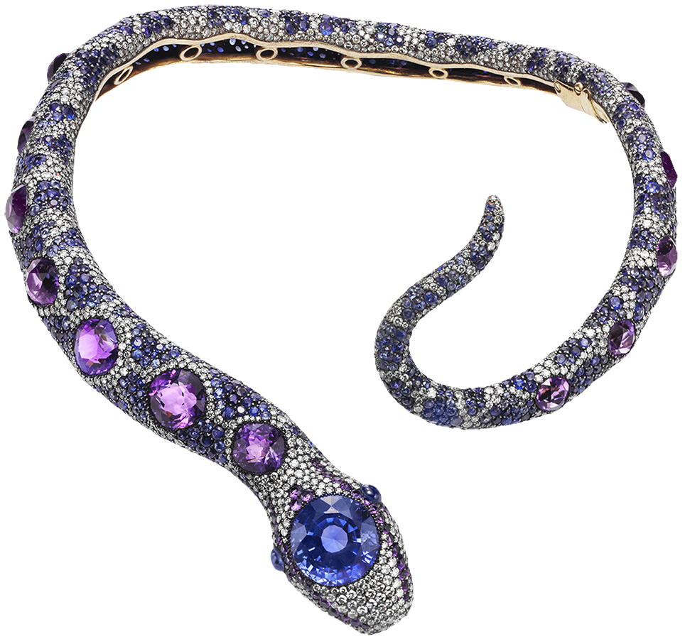 Serpent necklace with larger jewels dotted along its back.