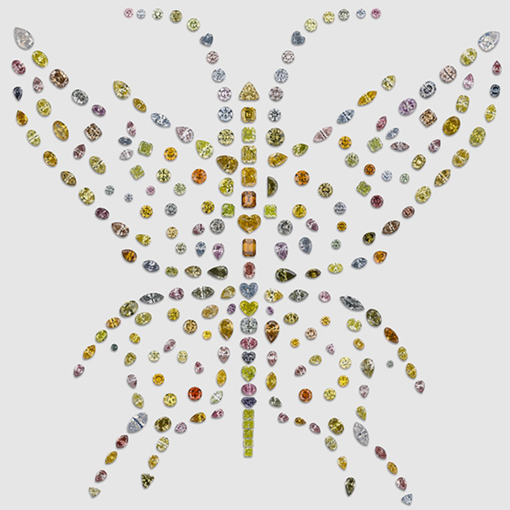 240 natural, fancy colored diamonds arranged in the shape of a butterfly.