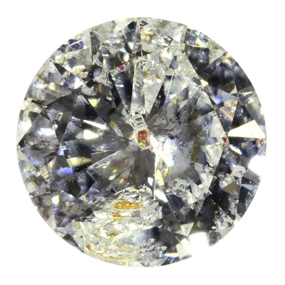 Round-cut polished diamond specimen.