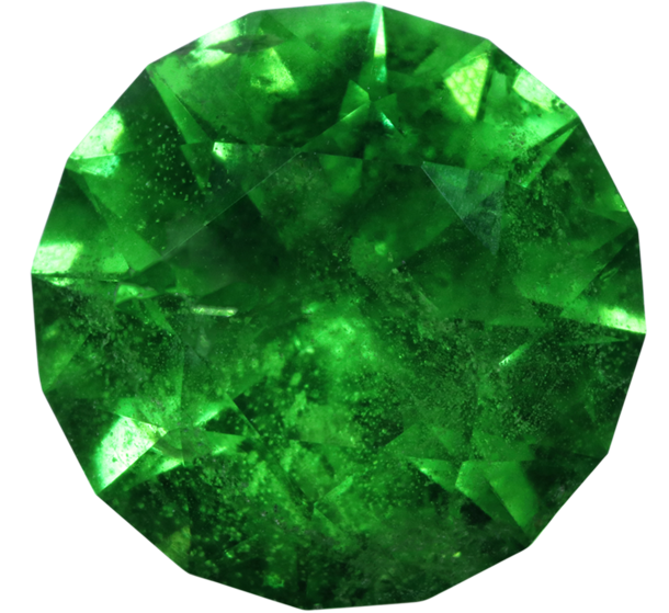 Round-cut polished green garnet.