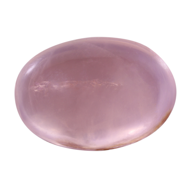 Oval, polished rose quartz specimen.