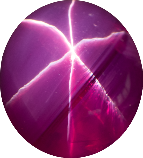 Asterism on the surface of an oval ruby.