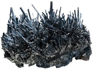 Block of stibnite is identified by it's spiky crystals.