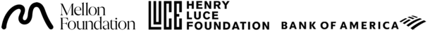 Logos for the Mellon Foundation, the Henry Luce Foundation and Bank of America beside each other horizontally.