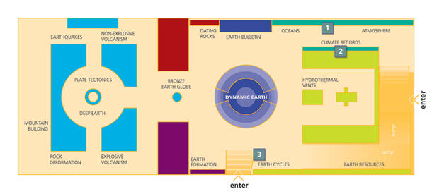 A floor plan of the Museum's Hall of Planet Earth.