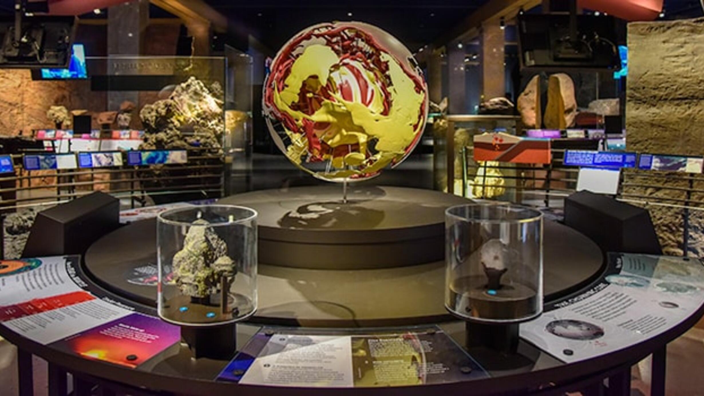 View of the circulating heat section of the Hall of Planet Earth from the far side of the mantle model looking towards the center of the hall