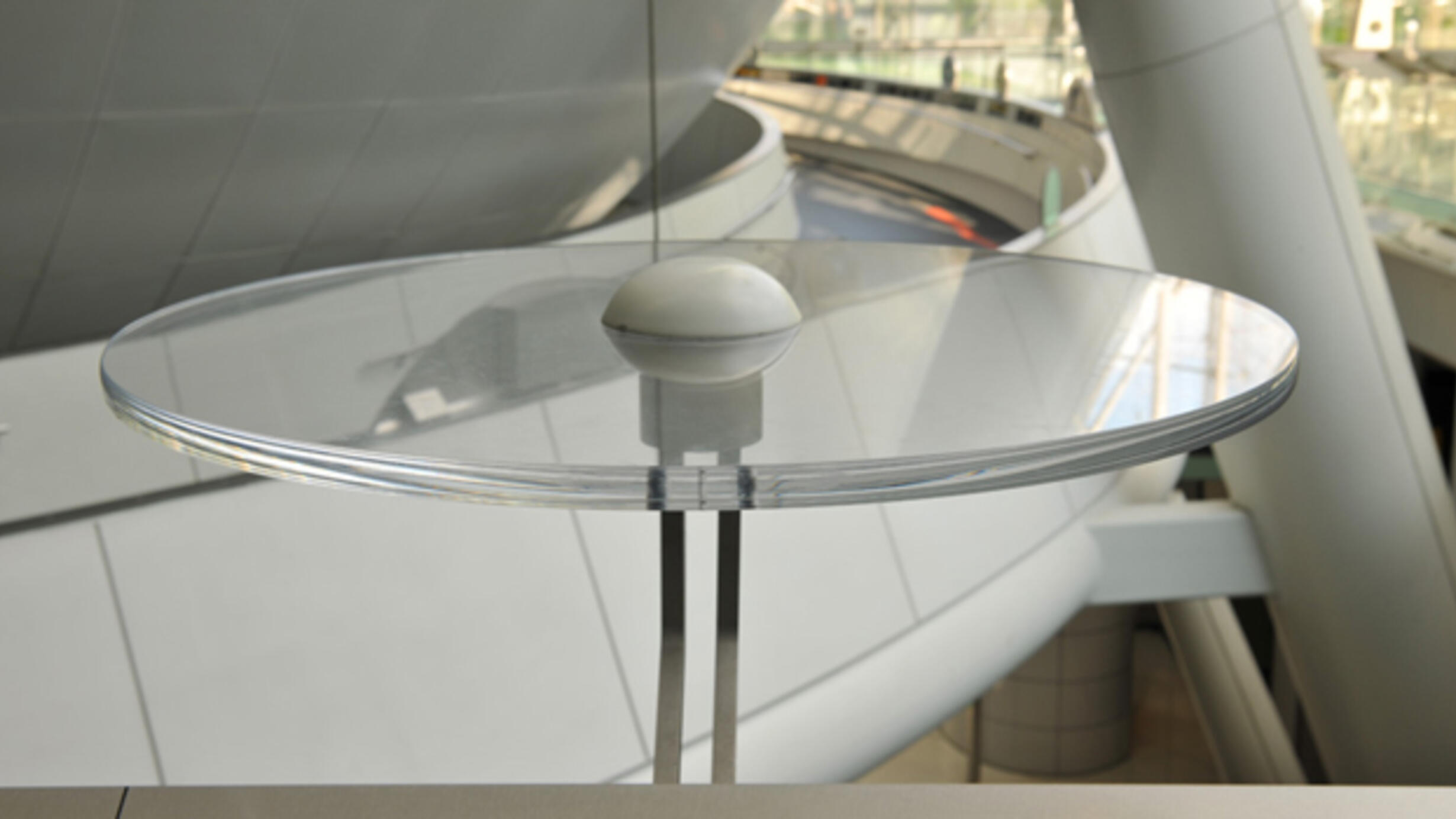 In the Museum’s Rose Center for Earth and Space, a representation of the Milky Way Galaxy composed in part of a disc made of a clear acrylic glass-like material.