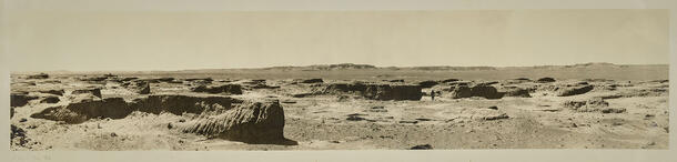Sepia toned desert landscape in panorama view.