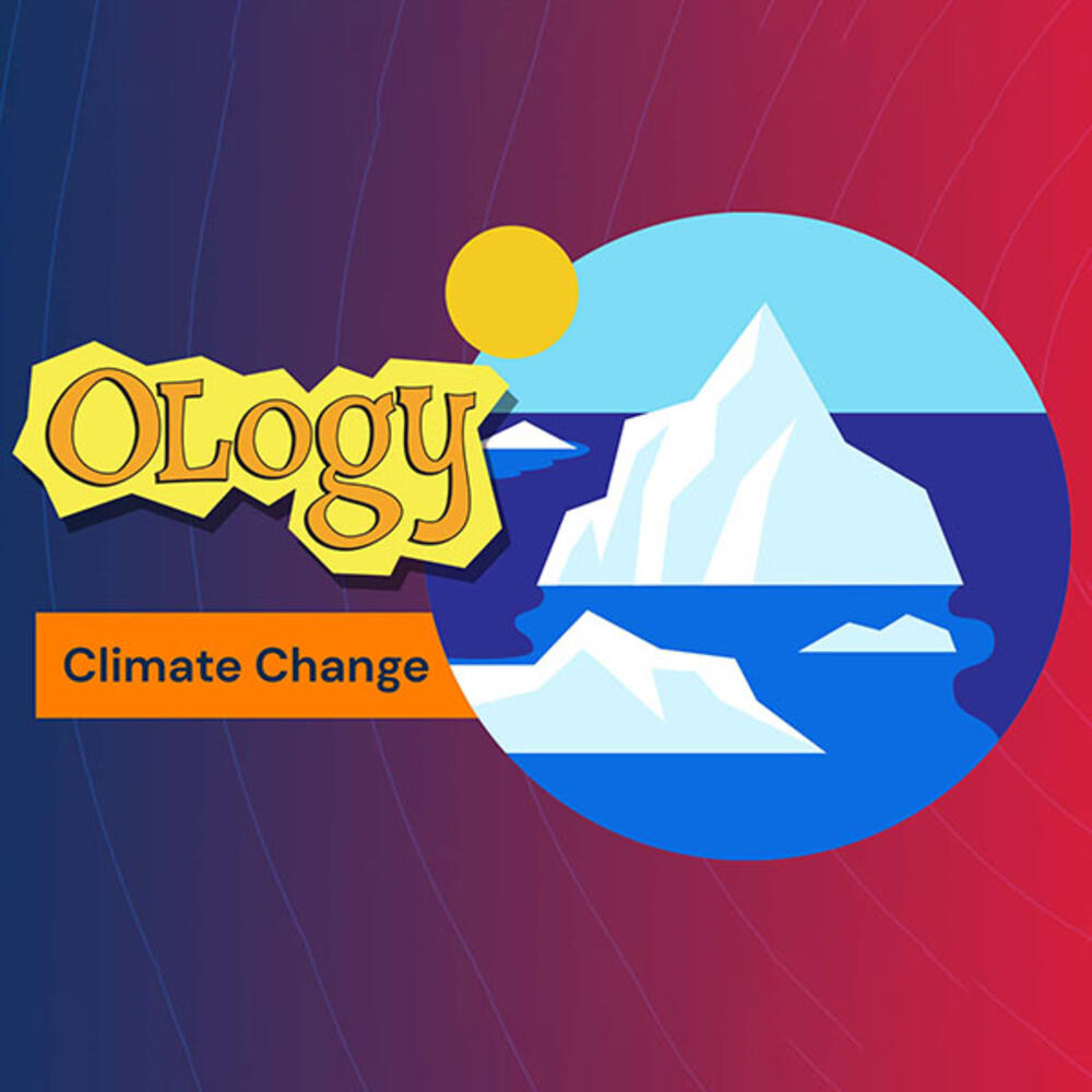 Circular icon featuring graphic of an iceberg beside text reading OLogy: Climate Change."
