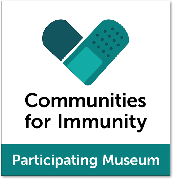 Logo for Communities for Immunity with a bandaid in the shape of a heart and text reading Participating Museum.
