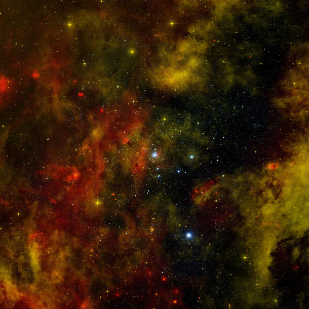 Clusters of bright stars known as O and B stars are visible in the Milky Way.