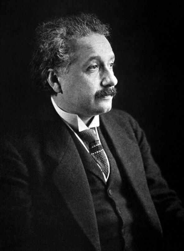 Profile portrait of Albert Einstein.