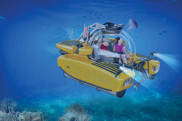 Illustration of triton submersible underwater.