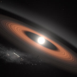 An illustration of LSPM J0207+3331 is a ringed cold white dwarf.