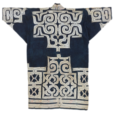 A dark blue cotton coat with white patterning. 