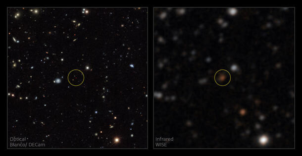 Sky maps with a circled area in the center indicating the presence of a brown dwarf.