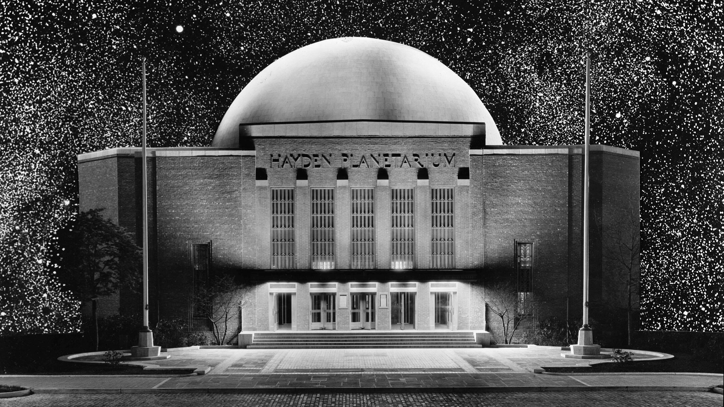 Archival view of the exterior of the Hayden Planetarium.