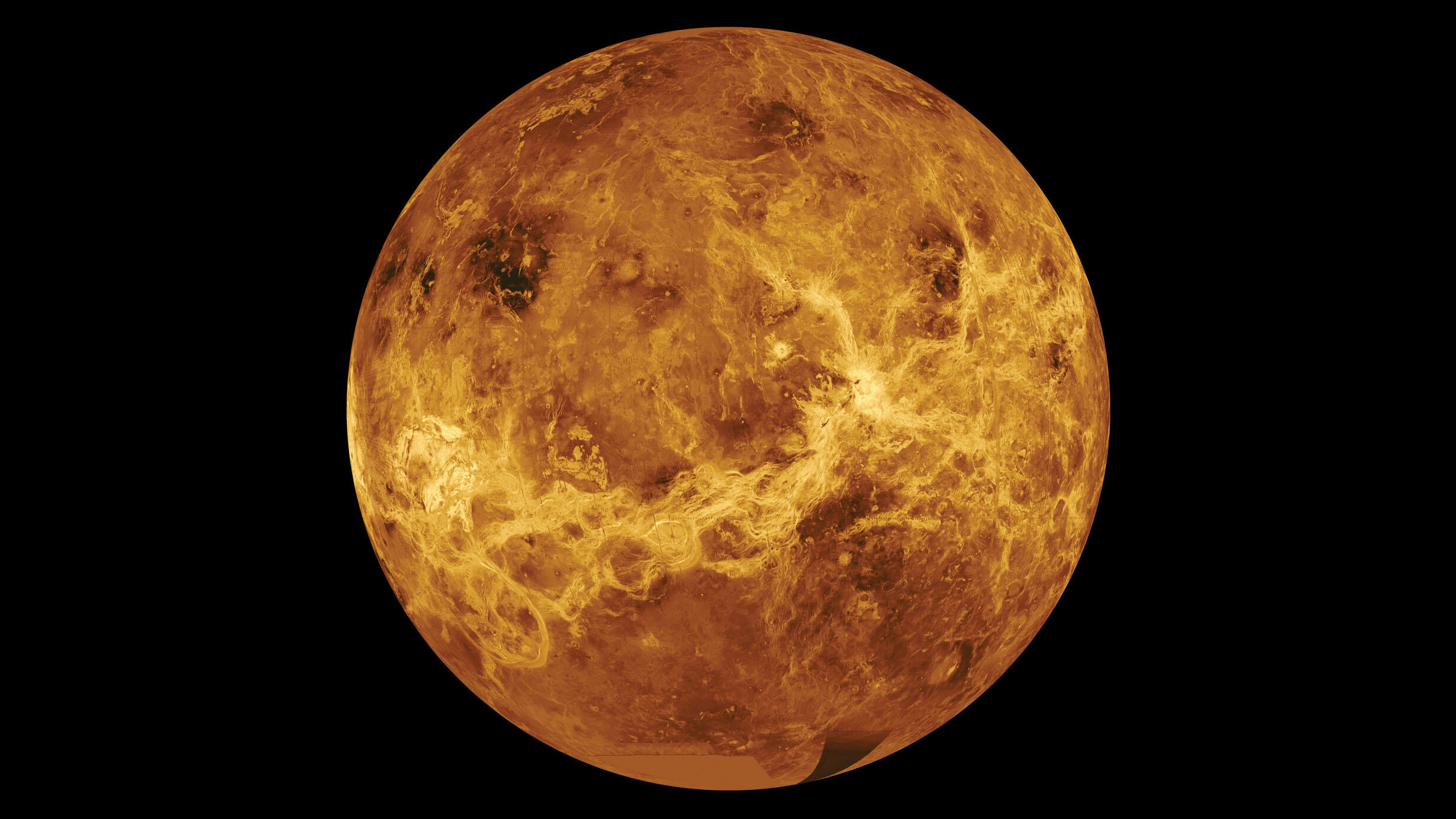 NASA’s Magellan mission captured volcanoes and craters on the Venusian surface. 