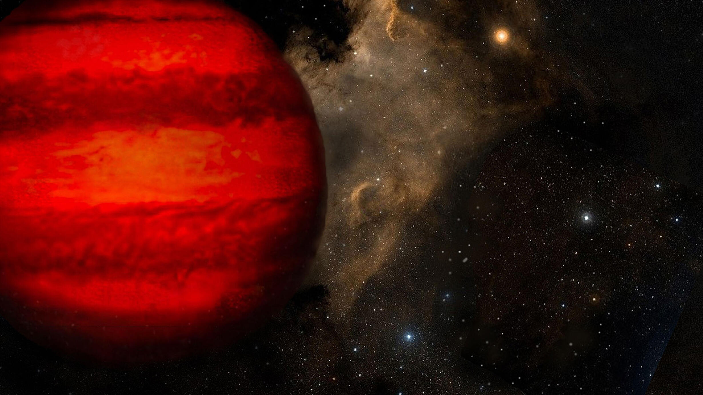 Rendering of a bright orange-red brown dwarf. 