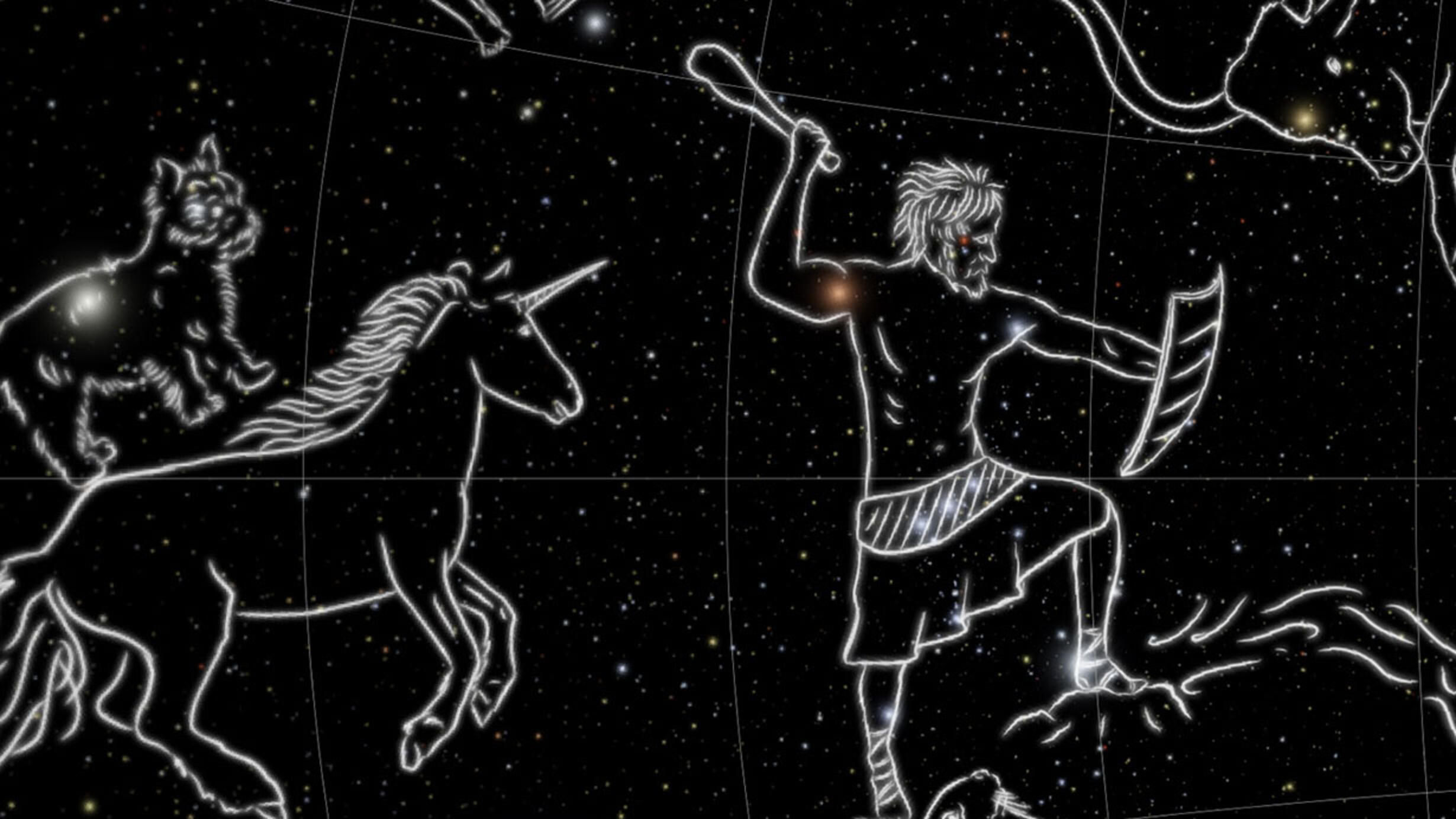 Illustrations of constellations as they appear on the dome of the Hayden Planetarium.
