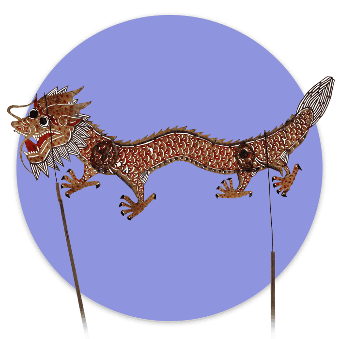 Chinese paper cut dragon puppet on 2 sticks