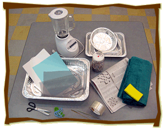 things on the what you will need list like a blender, aluminum pans, scissors, packing tape, and scrap paper