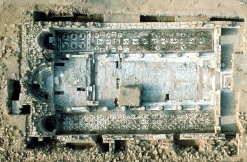 aerial view of the ruins of the Petra church